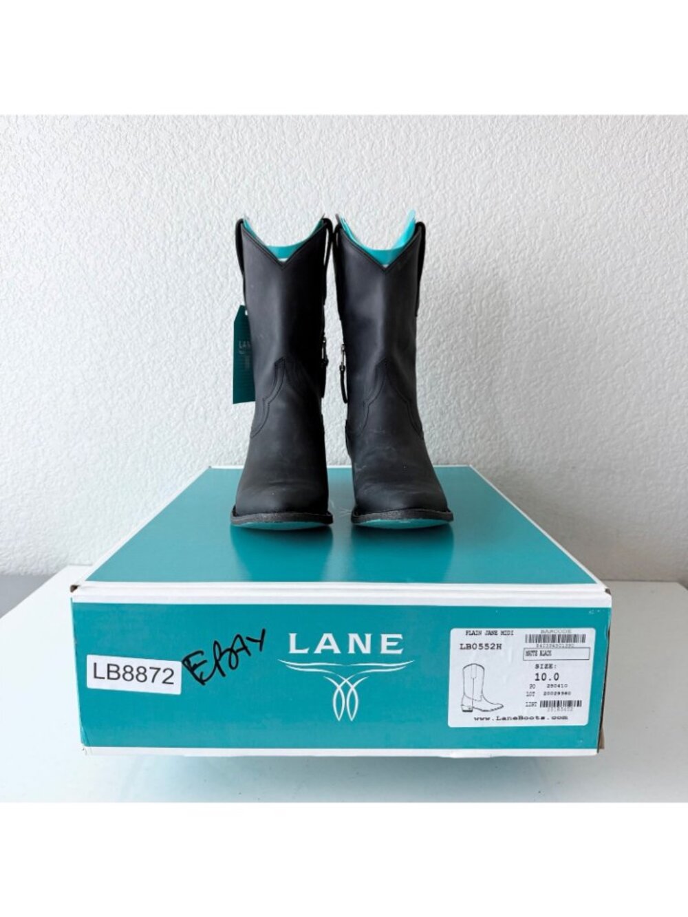 Lane PLAIN JANE Midi Cowboy Boots Womens 10 Western Black Cowgirl Short Ankle - Picture 12 of 13